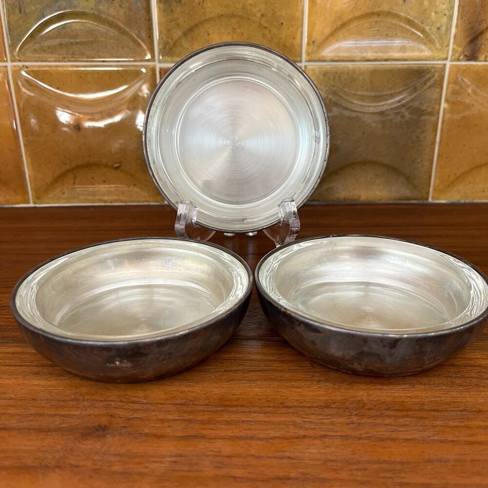 F.B. Rogers Silver Co 3x Glass Lined Silverplate Hollowware Coaster Ashtray 775